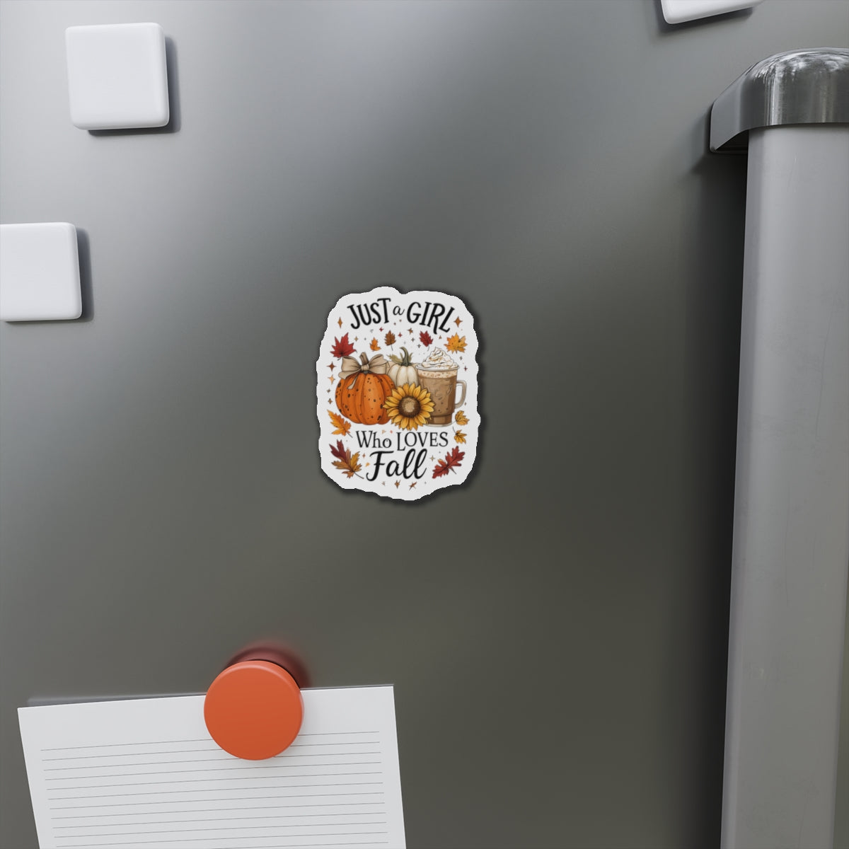 Just a Girl Who Loves Fall Magnet, Pumpkin Spice Fridge Magnet, Cute Autumn Décor, Sunflower PSL Gift, Fall Aesthetic Locker Magnet