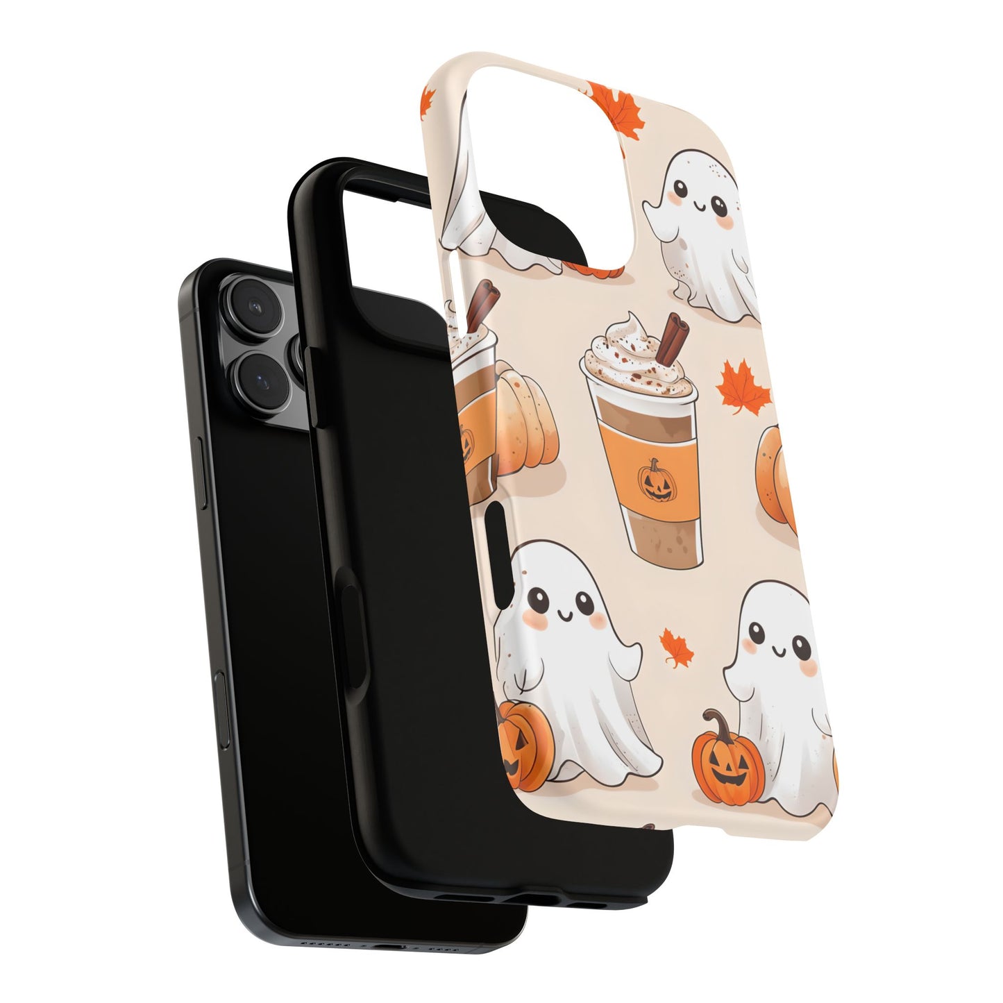Kawaii Ghost Phone Case, Halloween Coffee Case, Pumpkin Spice iPhone Cover, Cute Fall Phone Grip, Spooky Season Aesthetic