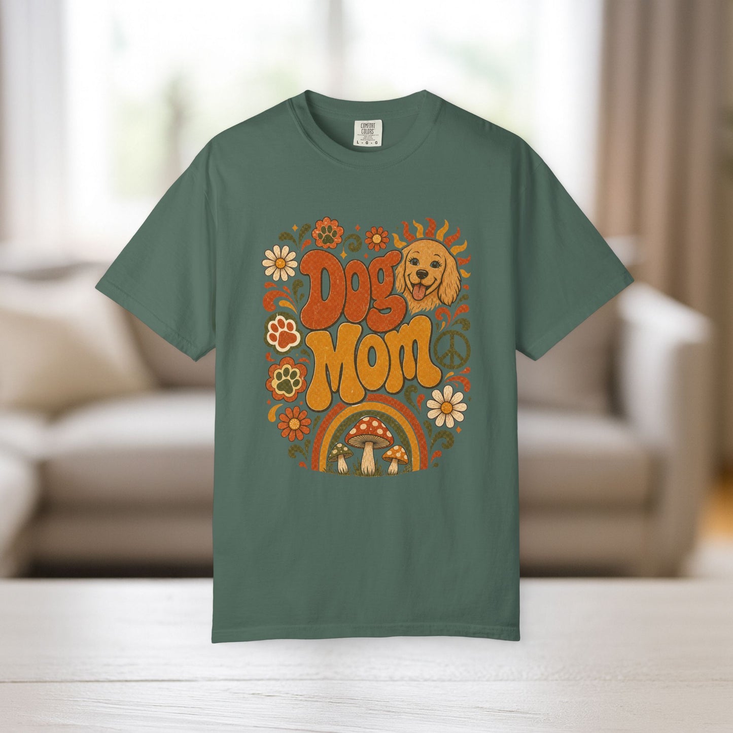 Dog Mom Shirt | Retro Boho Comfort Colors Tee | Groovy Dog Lover Graphic Tee | Golden Retriever Shirt | Dog Mom Gift T-Shirt