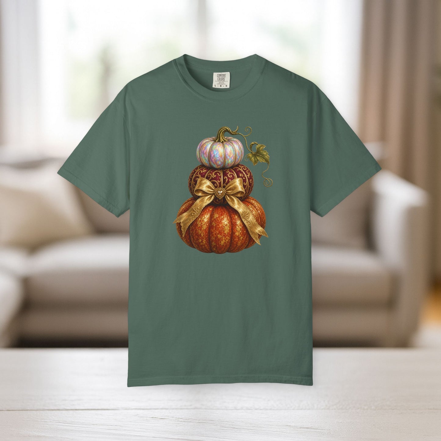 Stacked Pumpkin Shirt, Elegant Fall Comfort Colors Tee, Bow Pumpkin Autumn Gift