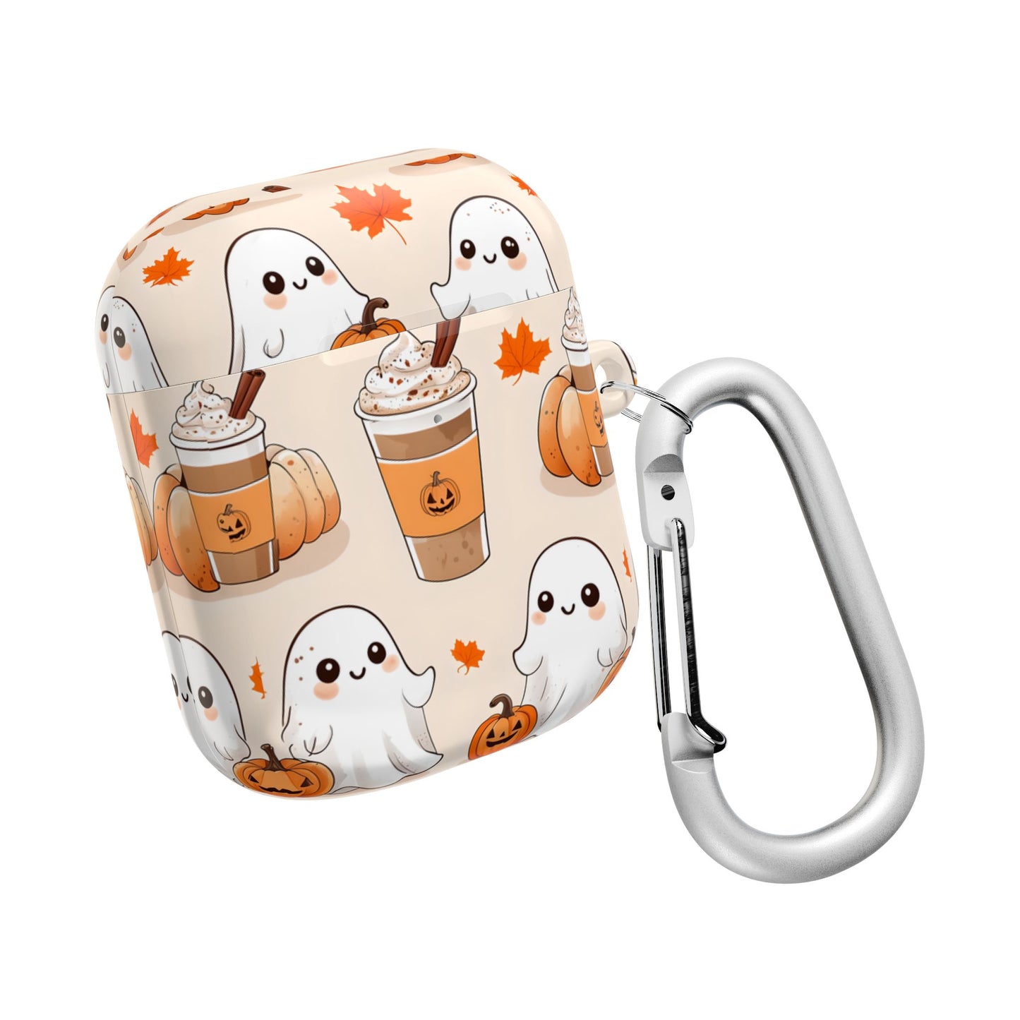 Fall Ghost Coffee AirPods Case, Cute Halloween AirPods Case, Pumpkin Coffee AirPods Cover, Autumn Ghost AirPods Case