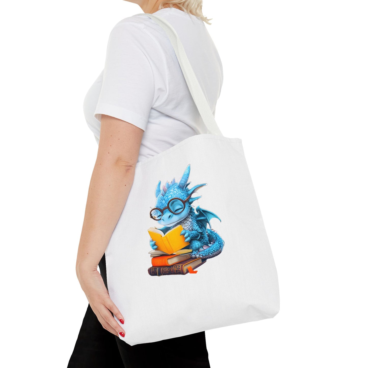 Cute Dragon Reading Tote Bag, Book Lover Gift, Fantasy Art Tote, Dragon Enthusiast, Whimsical Bag for Everyday Use