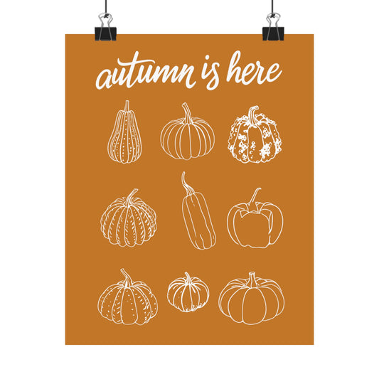 Autumn Is Here Pumpkin Wall Art, Fall Seasonal Print, Rustic Pumpkin Illustration, Farmhouse Harvest Home Decor, Fall Botanical Artwork