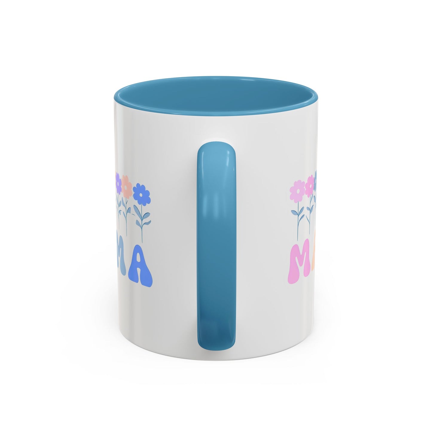 Floral Mama Accent Coffee Mug, Cute Gift for Mom, Pink Handle Coffee Cup, Mother's Day Present, Flower Mug for Moms