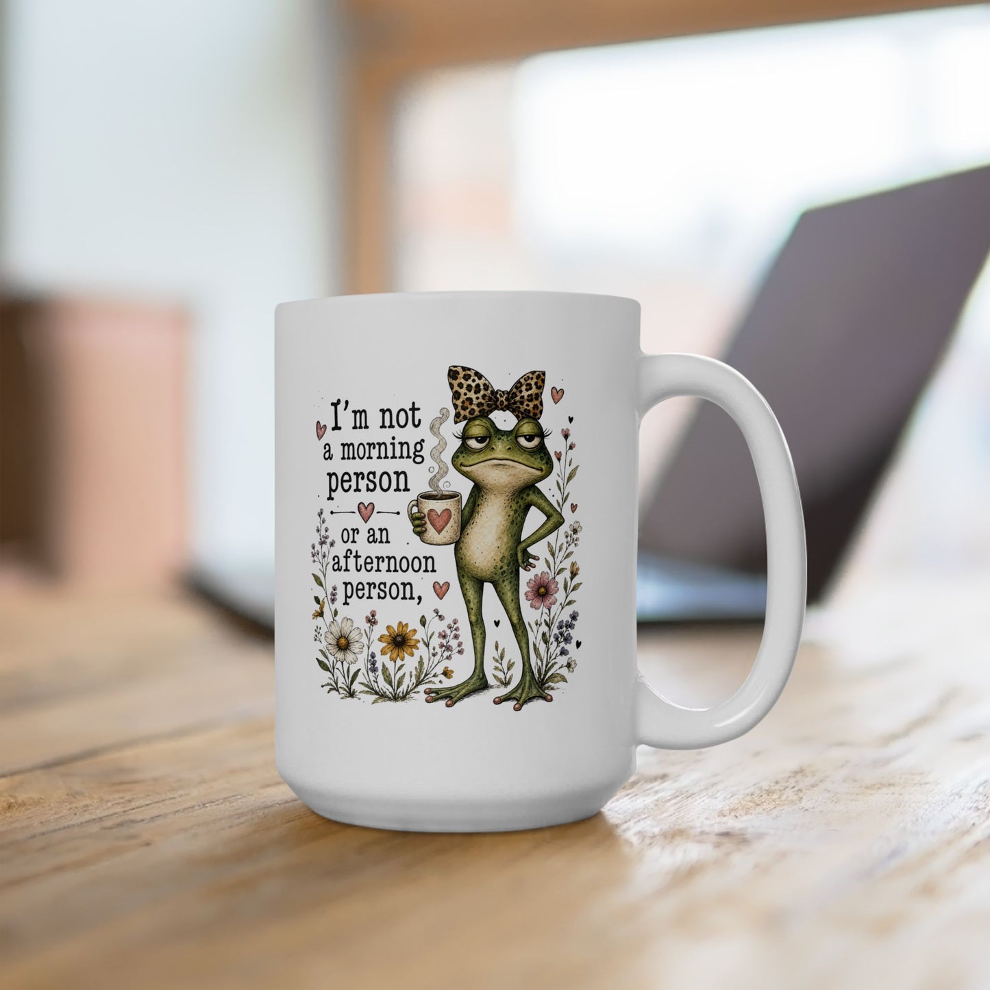 Grumpy Frog Illustration Mug | I Am Not A Morning Person Ceramic Mug