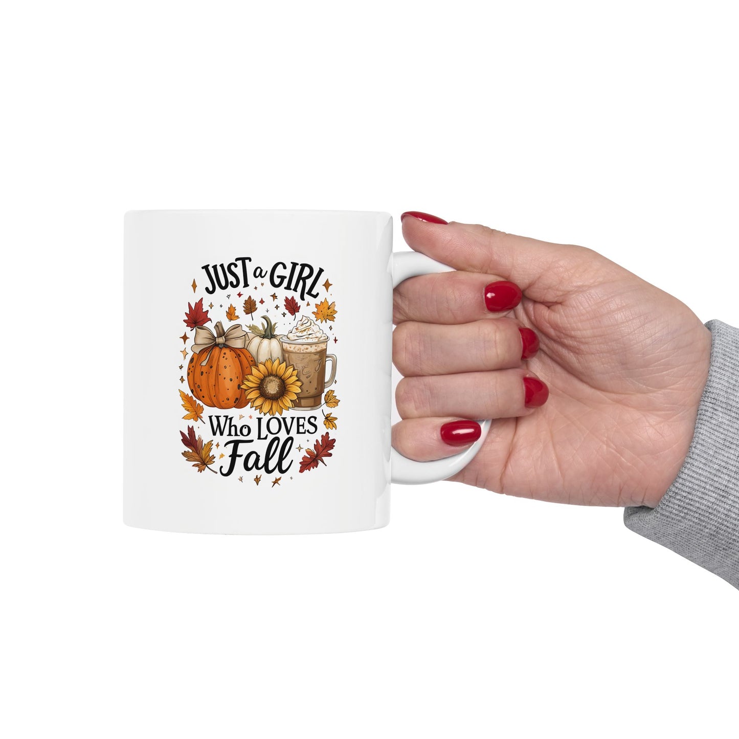 Just a Girl Who Loves Fall Mug, Pumpkin Spice Coffee Cup, Autumn Sunflower Latte Mug, Cozy Fall Gift for Her