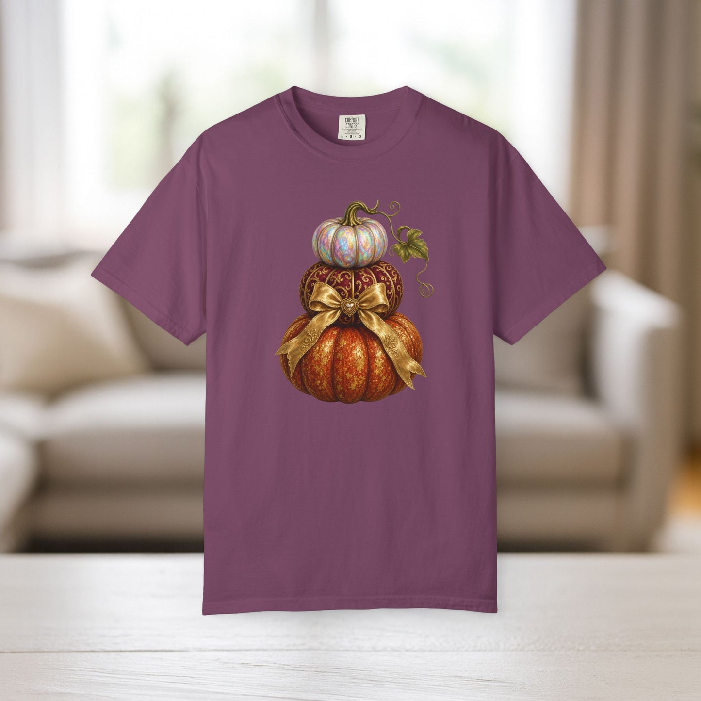 Stacked Pumpkin Shirt, Elegant Fall Comfort Colors Tee, Bow Pumpkin Autumn Gift