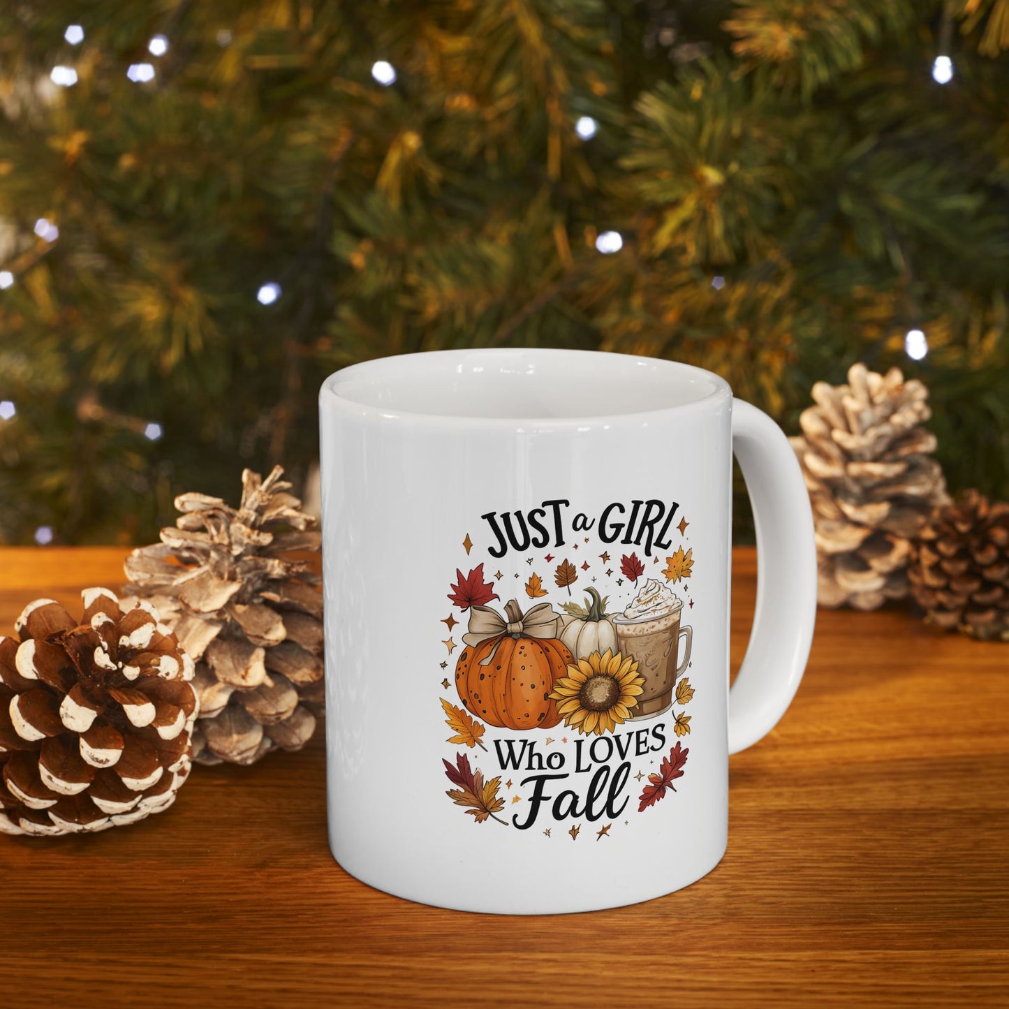 Just a Girl Who Loves Fall Mug, Pumpkin Spice Coffee Cup, Autumn Sunflower Latte Mug, Cozy Fall Gift for Her