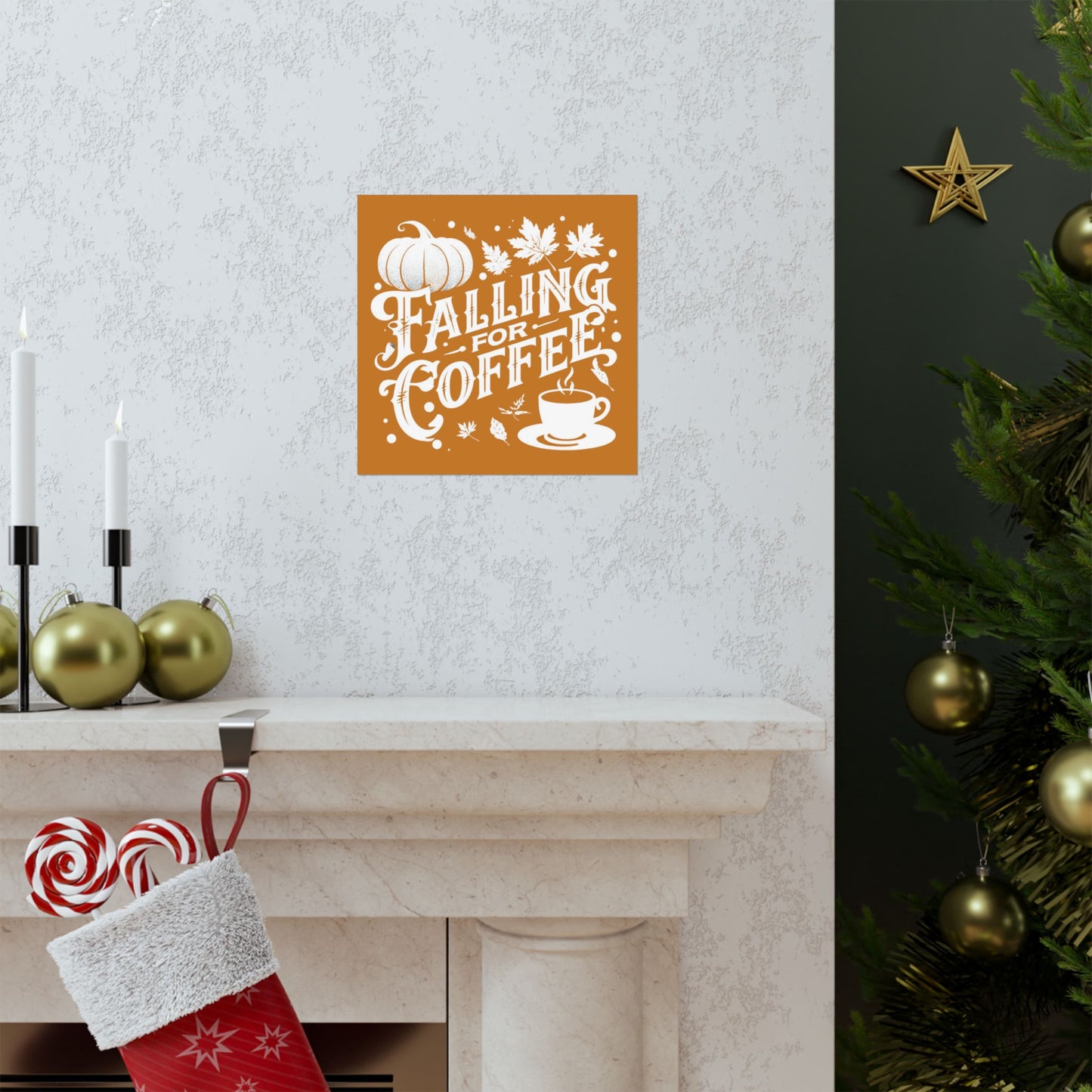 Fall Coffee Poster, Autumn Wall Art, Pumpkin Spice Decor, Cozy Home Decoration, Seasonal Typography Print
