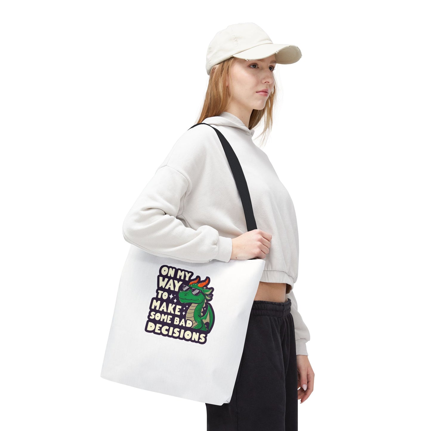 Funny Dragon Tote Bag - "On My Way to Make Some Bad Decisions"