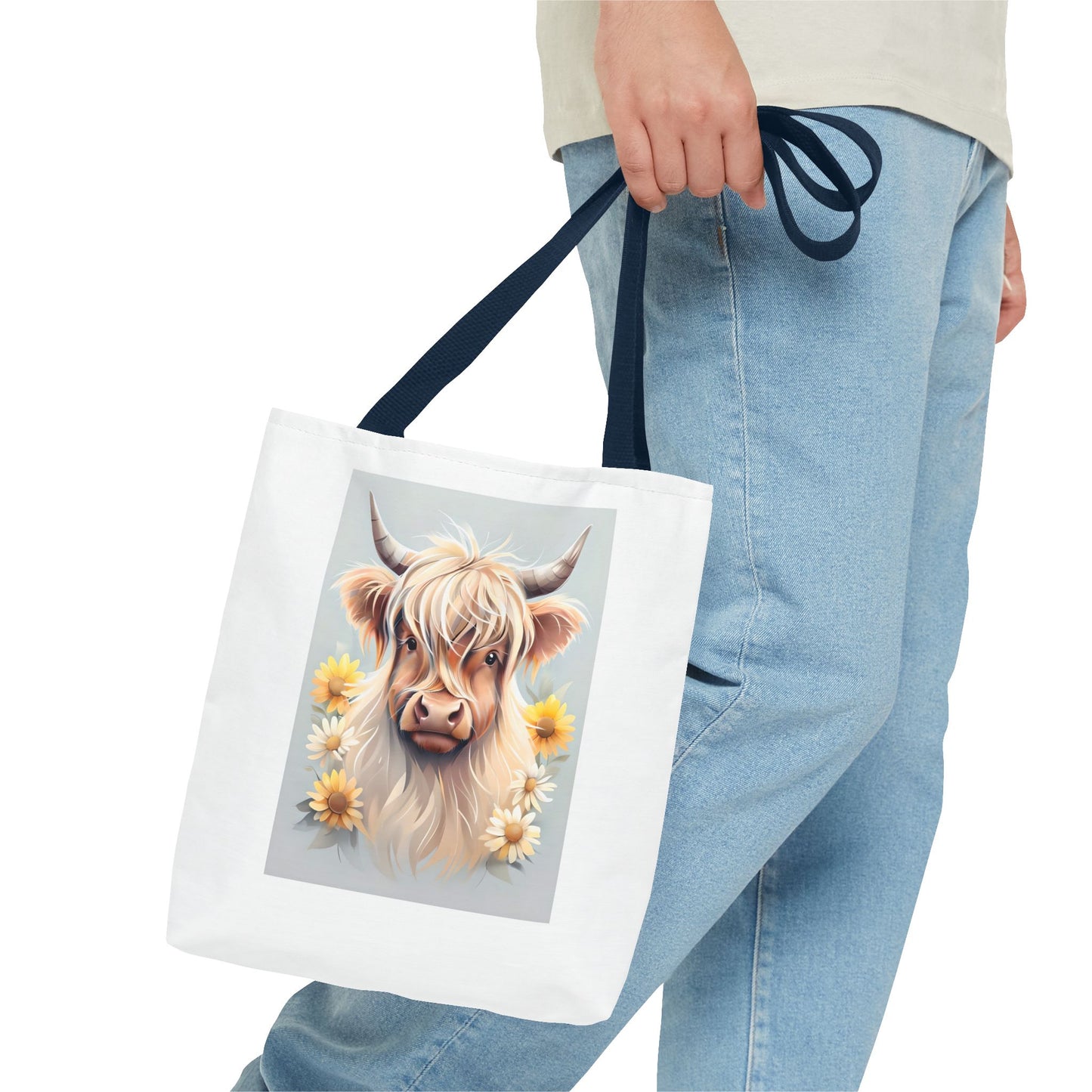 Adorable Highland Cow Tote Bag, Farmhouse Decor, Animal Lover Gift, Floral Print, Everyday Use, Easter gift