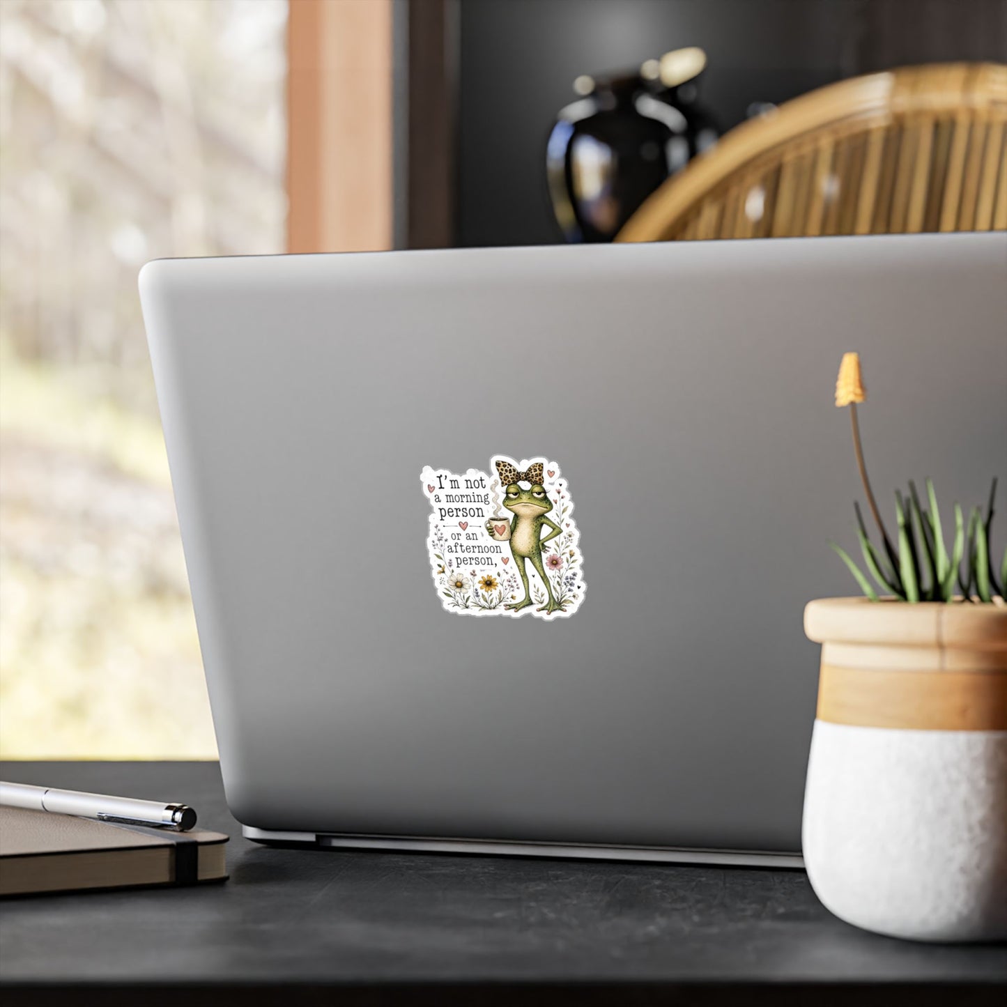 Grumpy Frog with Coffee Not a Morning Person Sticker | Kiss-Cut Vinyl Decal