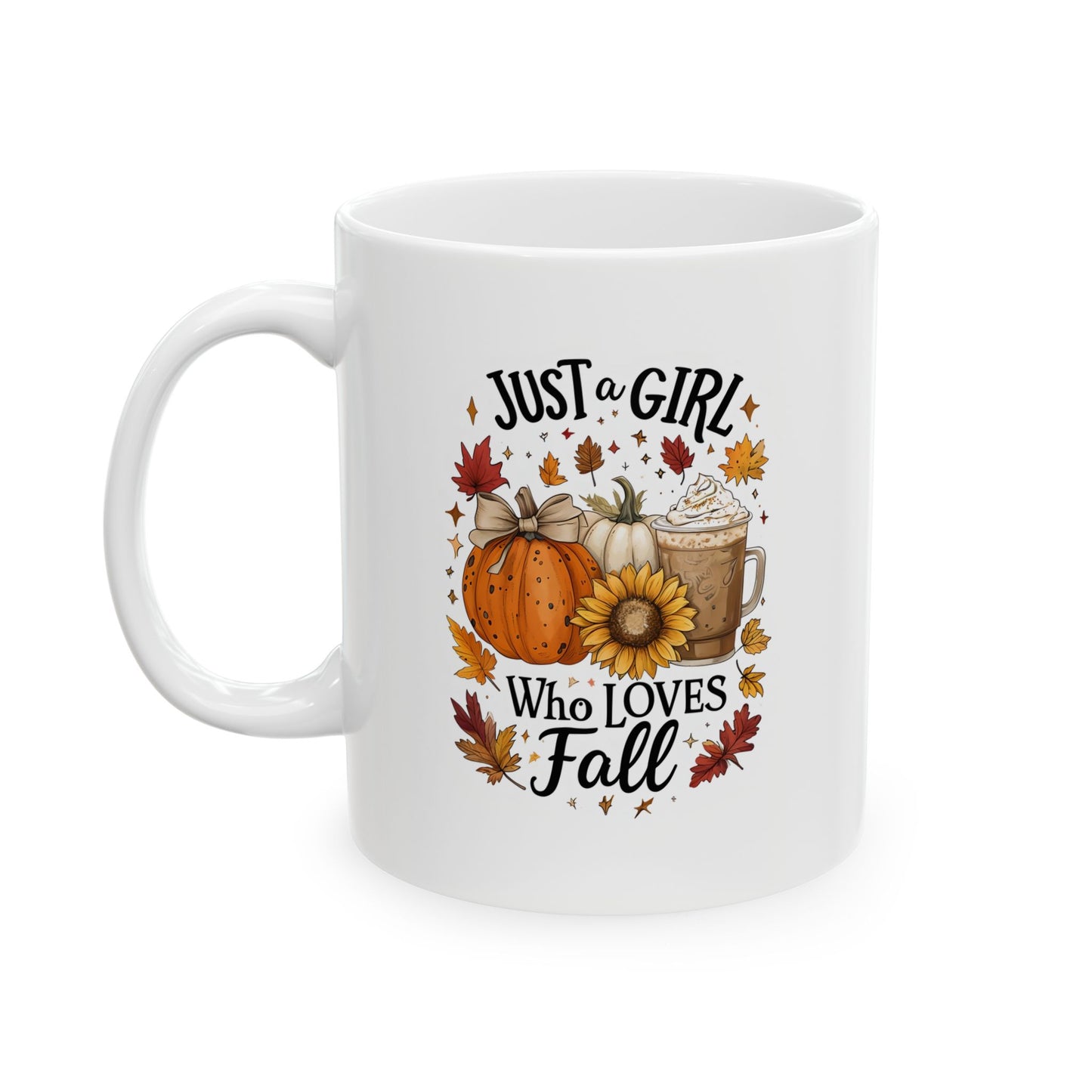 Just a Girl Who Loves Fall Mug, Pumpkin Spice Coffee Cup, Autumn Sunflower Latte Mug, Cozy Fall Gift for Her