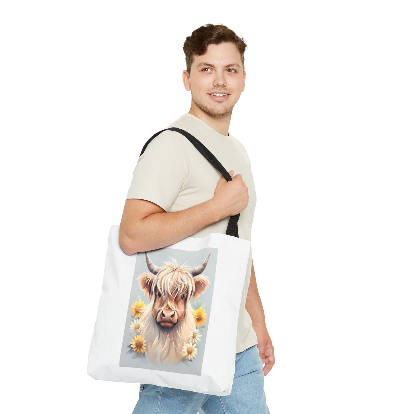 Adorable Highland Cow Tote Bag, Farmhouse Decor, Animal Lover Gift, Floral Print, Everyday Use, Easter gift