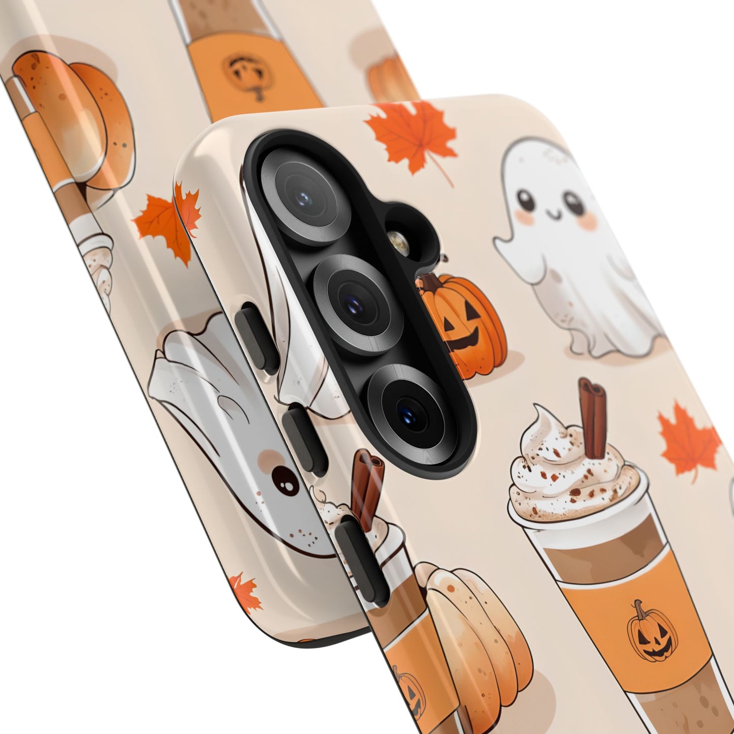 Kawaii Ghost Phone Case, Halloween Coffee Case, Pumpkin Spice iPhone Cover, Cute Fall Phone Grip, Spooky Season Aesthetic