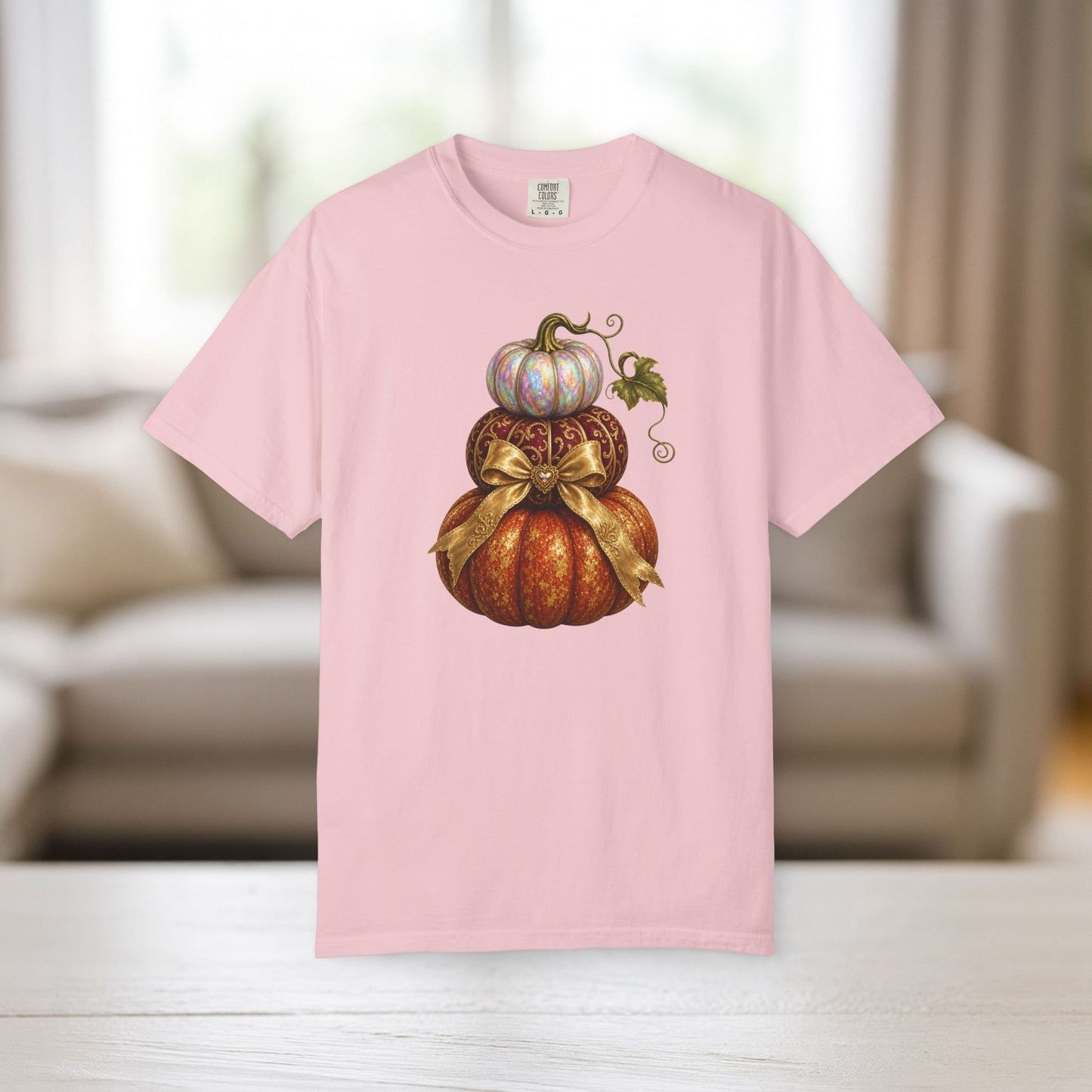 Stacked Pumpkin Shirt, Elegant Fall Comfort Colors Tee, Bow Pumpkin Autumn Gift