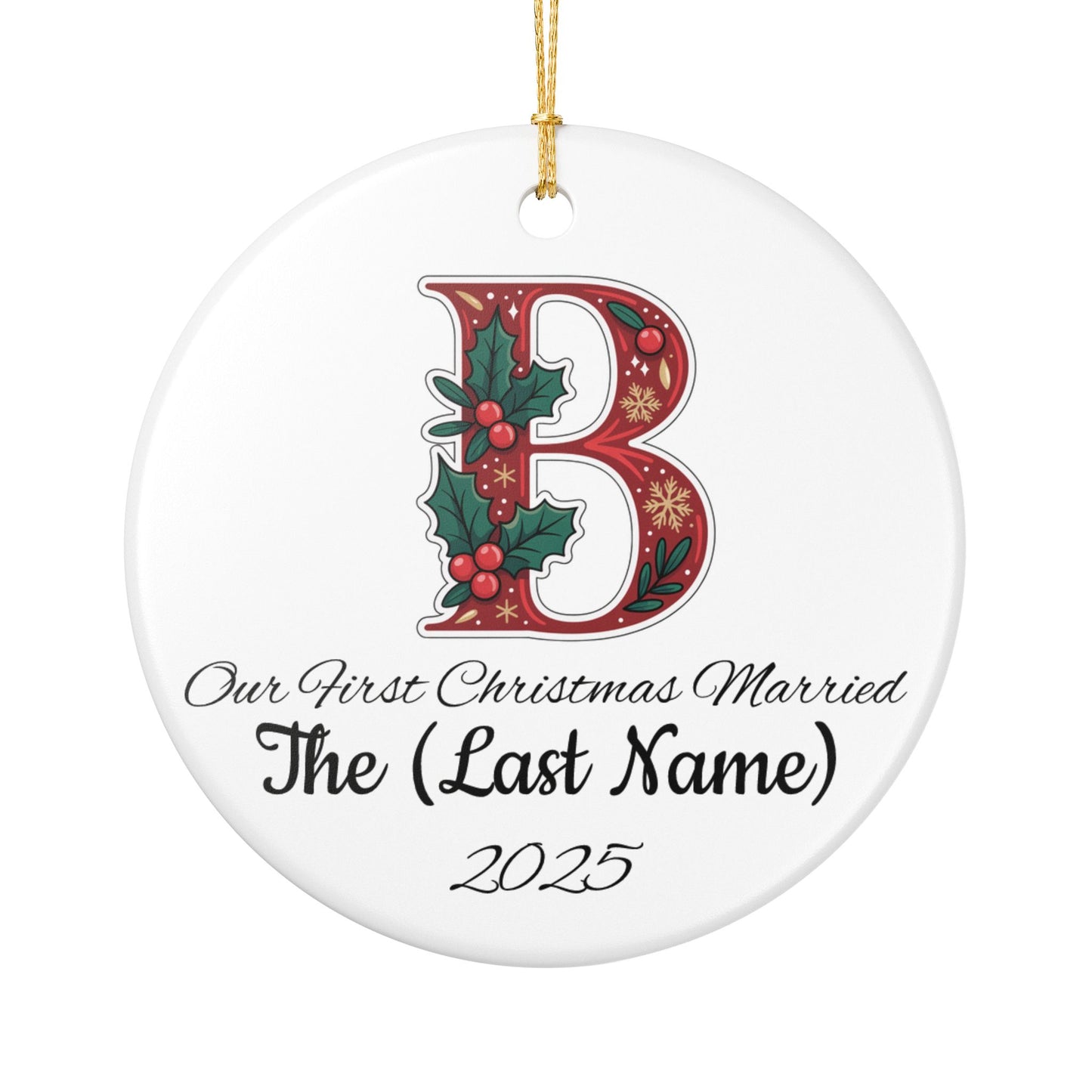 Custom Christmas Monogram B Ceramic Ornament, Personalized Holiday Decoration Gift, Xmas Tree Bauble, Festive Name Initial Hanging Decor,