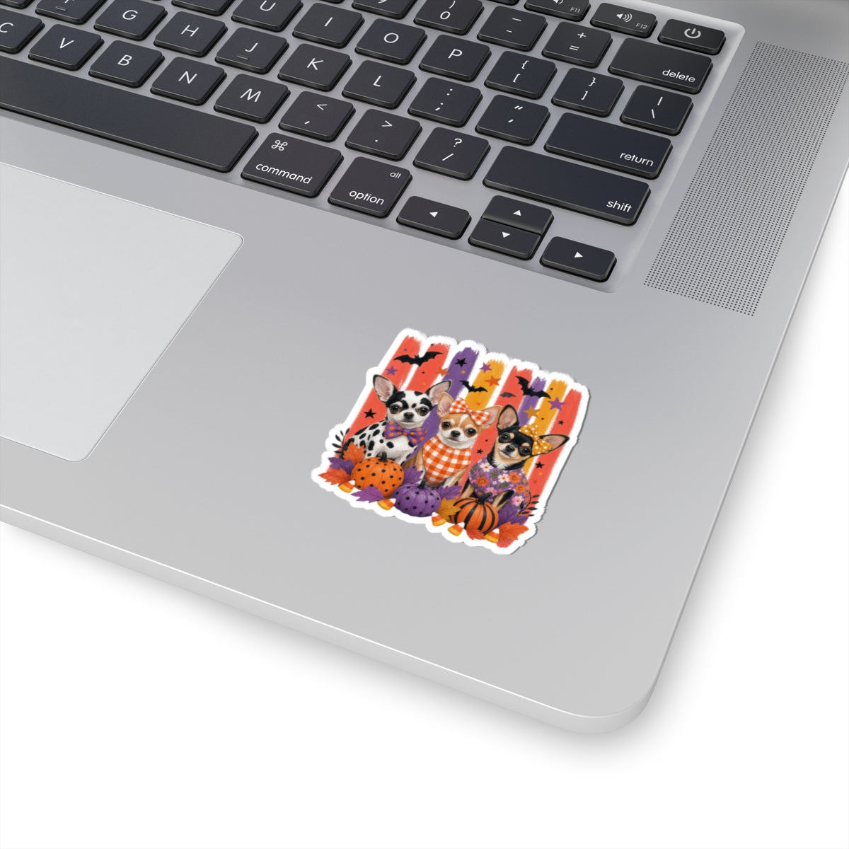 Three Halloween Chihuahuas Kiss-Cut Sticker | Pumpkins, Bats, Candy Corn