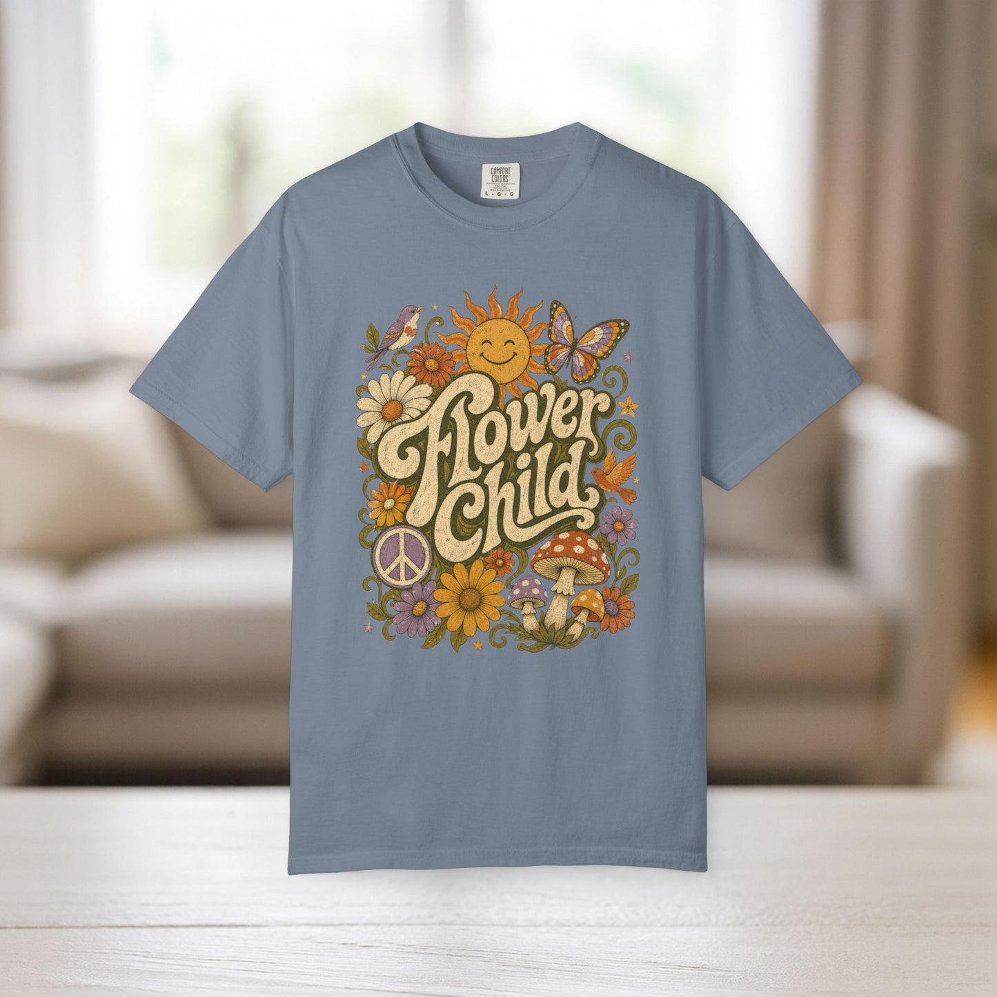 Flower Child Shirt | Retro Boho Comfort Colors Tee | 70s Hippie Graphic Tee | Mushroom Sun Flower Shirt | Peace Sign Boho T-Shirt