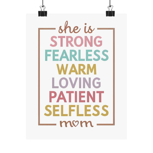 Inspirational Mom Wall Art Poster, Positive Affirmation Decor for Mother's Day, Gift for Mom, Selfless, Warm, Fearless