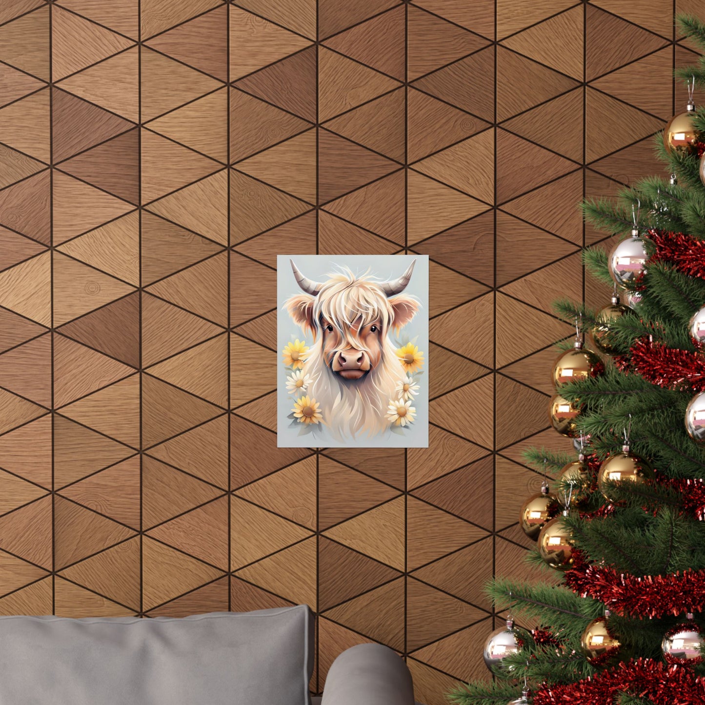 Whimsical Highland Cow Art Print, Farmhouse Wall Decor, Cute Cow Poster, Animal Lover Gift