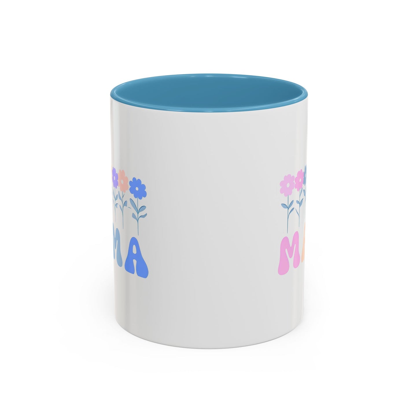 Floral Mama Accent Coffee Mug, Cute Gift for Mom, Pink Handle Coffee Cup, Mother's Day Present, Flower Mug for Moms