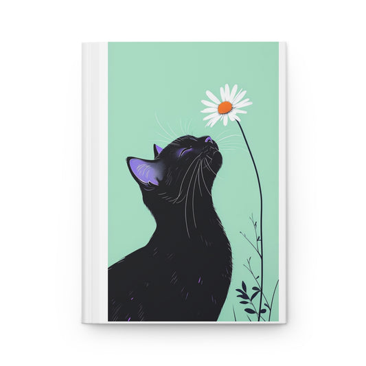 Black Cat & Daisy Hardcover Journal - Cute Cat Notebook, Floral Journal, Gift for Cat Lovers, Writing Diary, Pet Lover's Gift