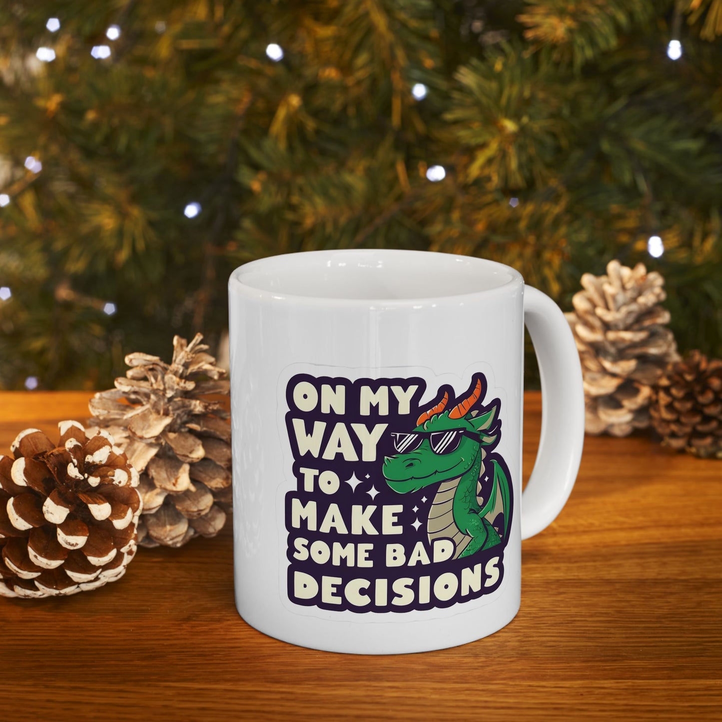 Dragon Design "On My Way to Make Bad Decisions" Ceramic Mug - Ideal for Fantasy Lovers, Unique Birthday Presents
