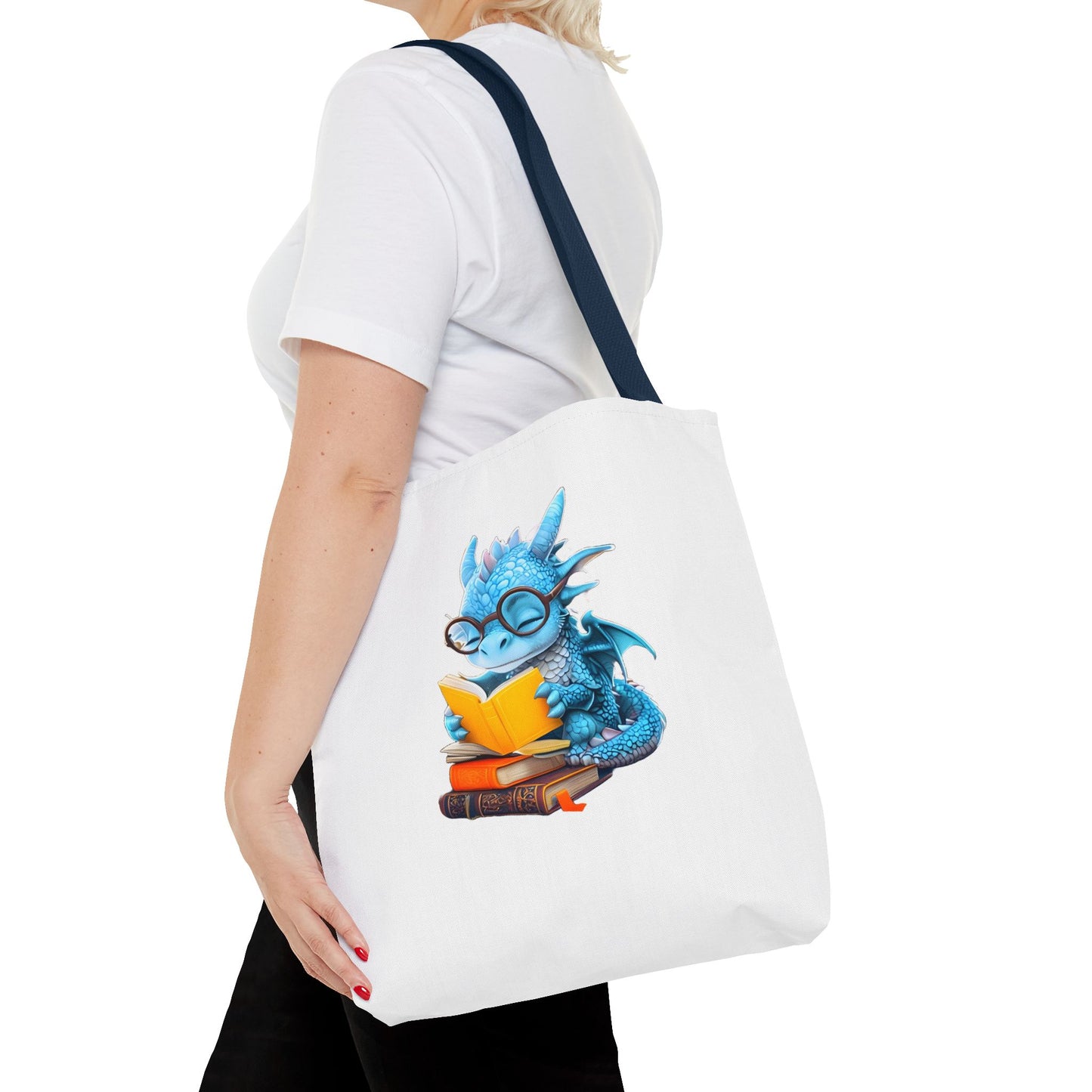 Cute Dragon Reading Tote Bag, Book Lover Gift, Fantasy Art Tote, Dragon Enthusiast, Whimsical Bag for Everyday Use