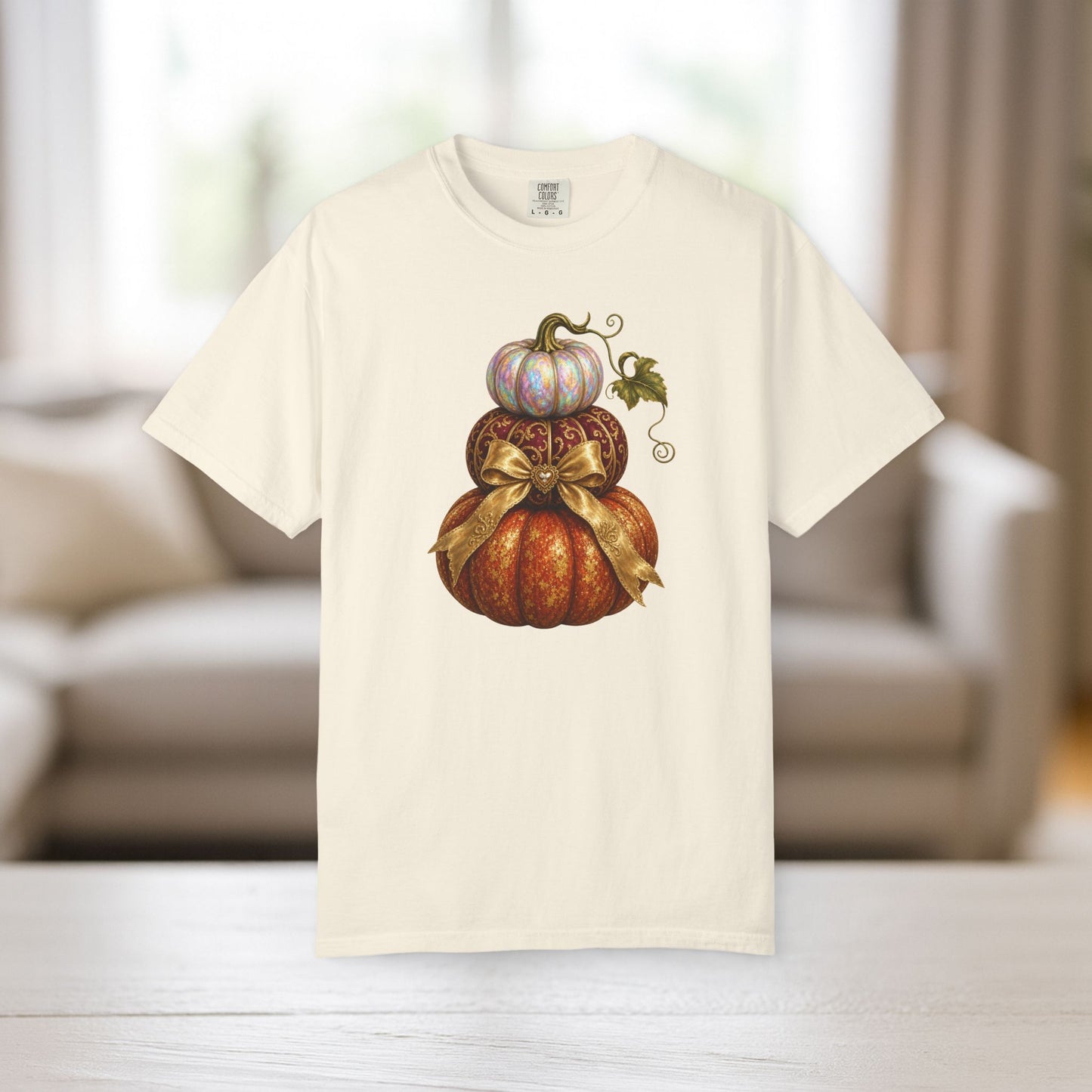 Stacked Pumpkin Shirt, Elegant Fall Comfort Colors Tee, Bow Pumpkin Autumn Gift