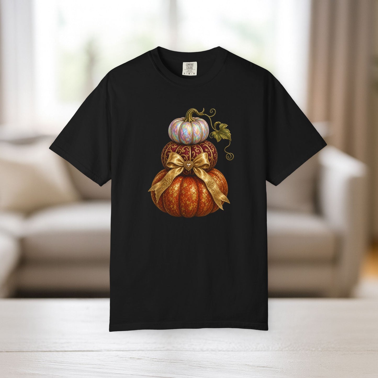 Stacked Pumpkin Shirt, Elegant Fall Comfort Colors Tee, Bow Pumpkin Autumn Gift