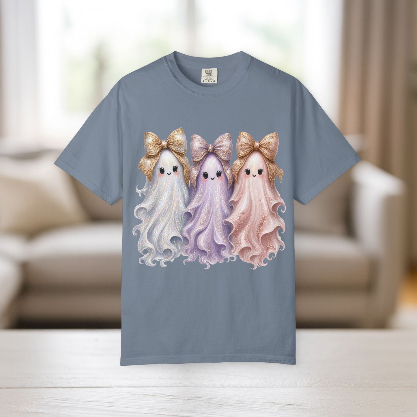 Cute Ghost Shirt with Bows, Comfort Colors Pastel Halloween Tee, Too Cute to Spook