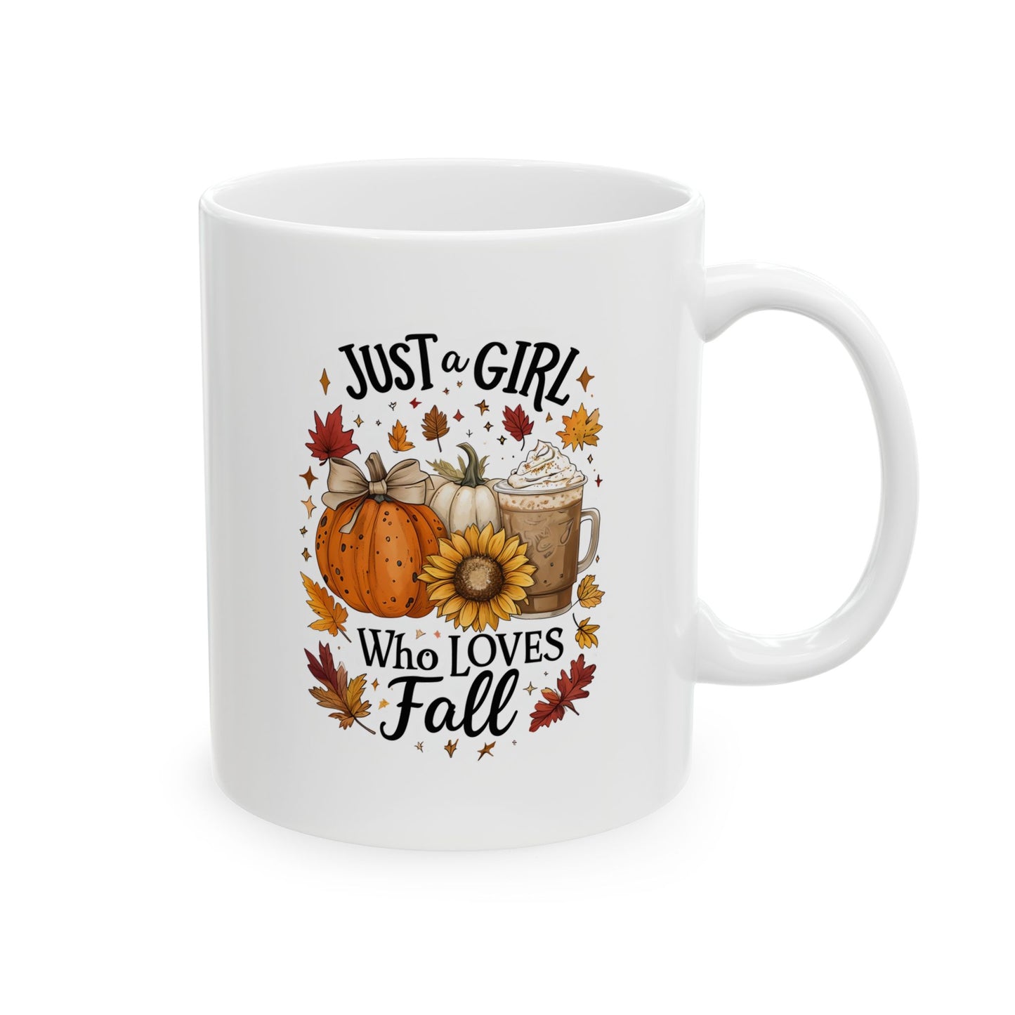 Just a Girl Who Loves Fall Mug, Pumpkin Spice Coffee Cup, Autumn Sunflower Latte Mug, Cozy Fall Gift for Her