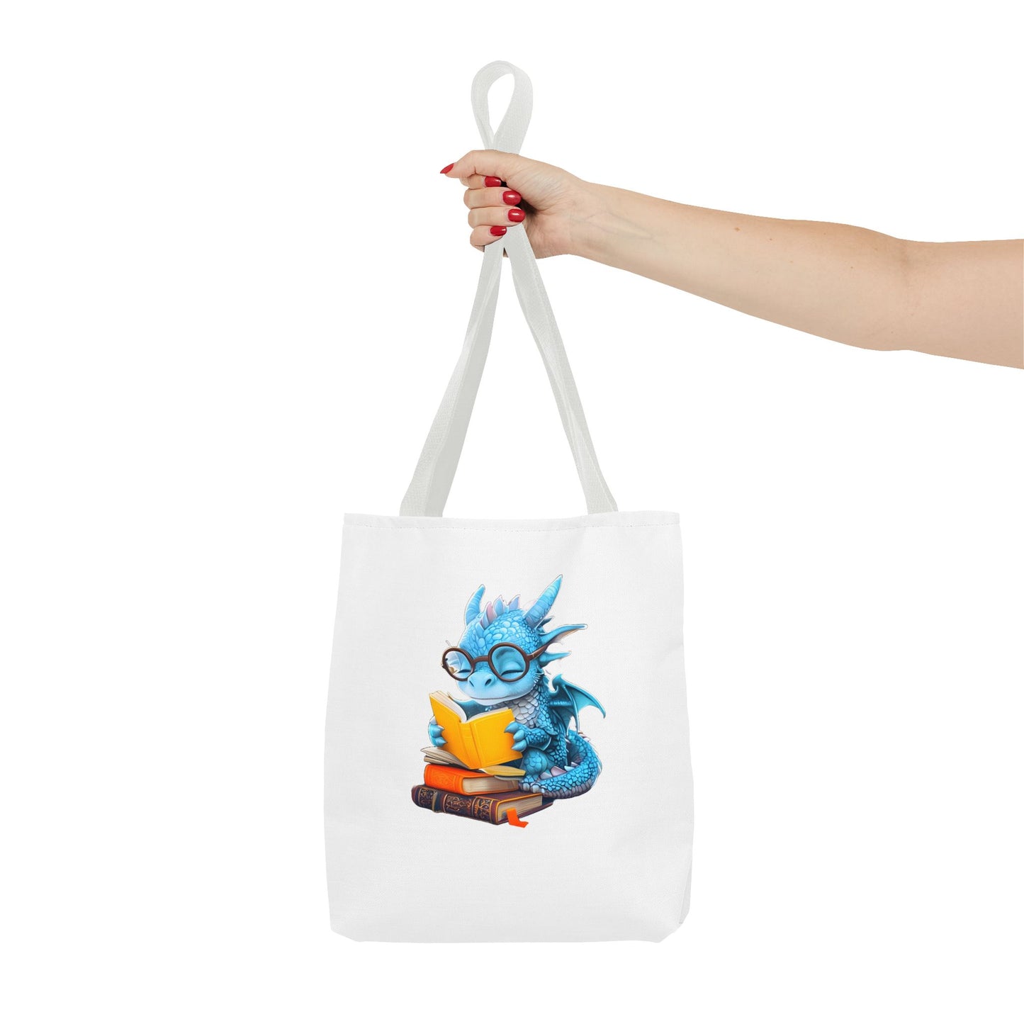 Cute Dragon Reading Tote Bag, Book Lover Gift, Fantasy Art Tote, Dragon Enthusiast, Whimsical Bag for Everyday Use