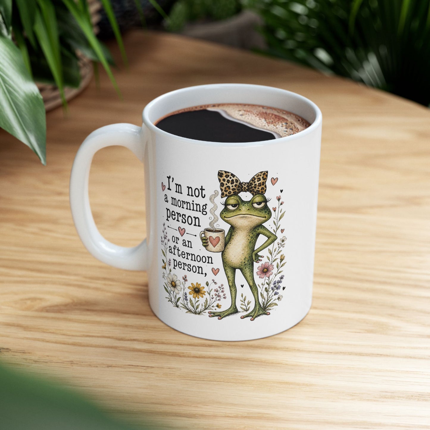 Grumpy Frog Illustration Mug | I Am Not A Morning Person Ceramic Mug