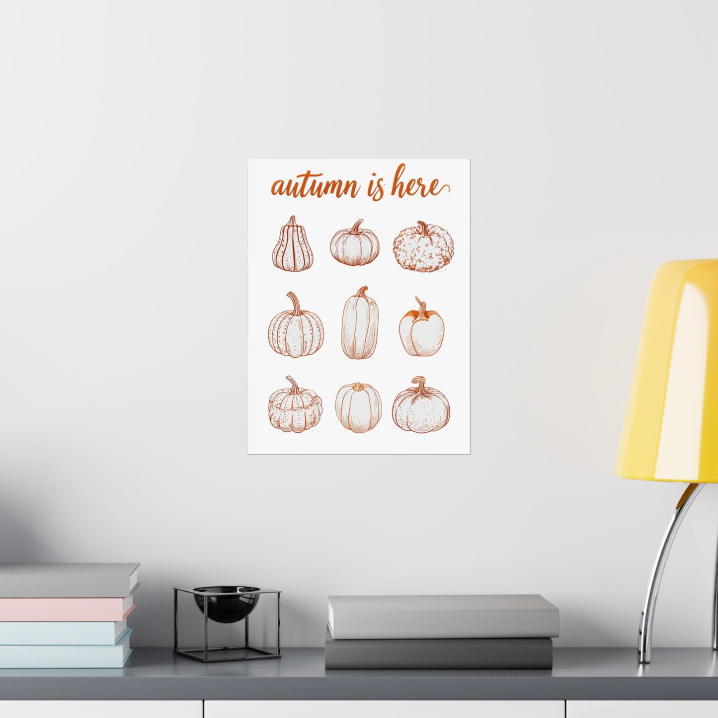 Autumn is Here Pumpkin Illustration Wall Art – Fall Harvest Seasonal Print