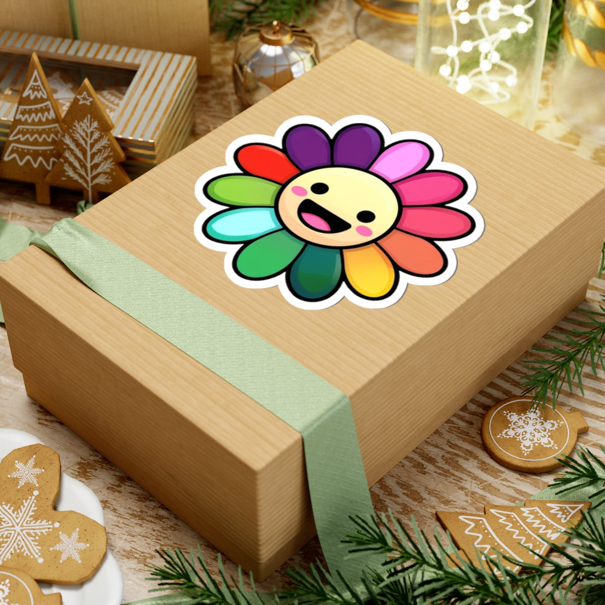 Happy Flower Kiss-Cut Stickers | Cheerful Floral Decals for Laptops, Water Bottles, Kids, Gift Ideas, Happiness Decoration
