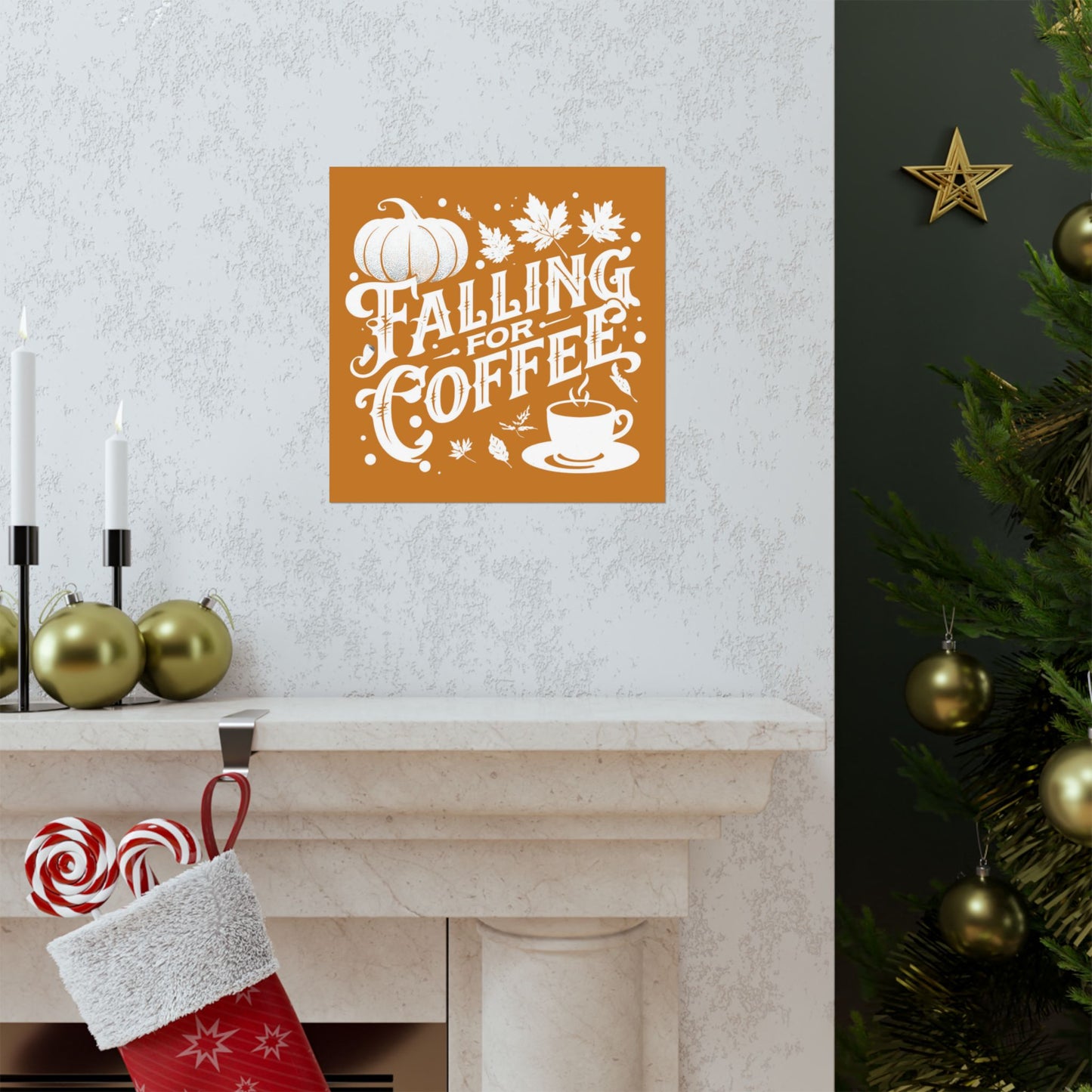 Fall Coffee Poster, Autumn Wall Art, Pumpkin Spice Decor, Cozy Home Decoration, Seasonal Typography Print