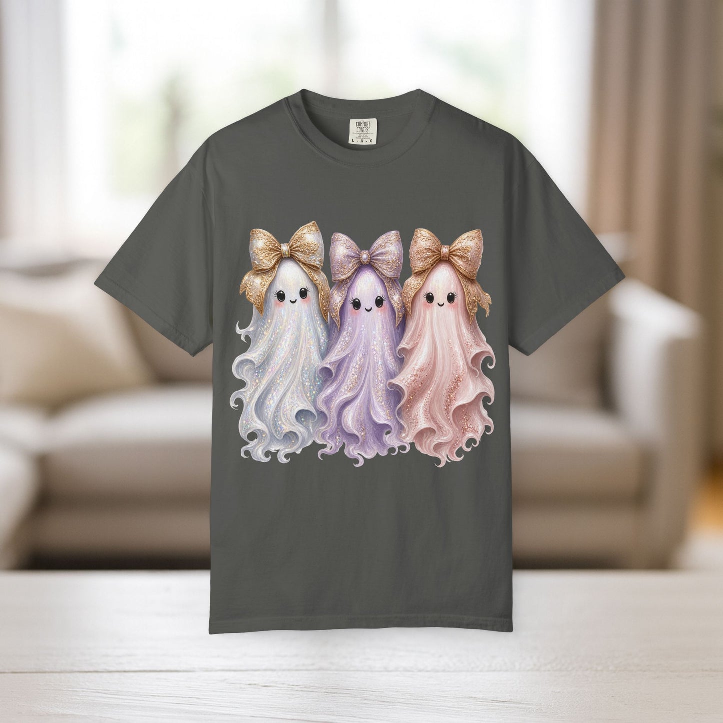 Cute Ghost Shirt with Bows, Comfort Colors Pastel Halloween Tee, Too Cute to Spook