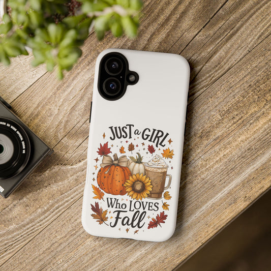 Just a Girl Who Loves Fall Phone Case, Autumn Aesthetic iPhone Cover, Pumpkin Spice Latte Case, Cute Fall Gift