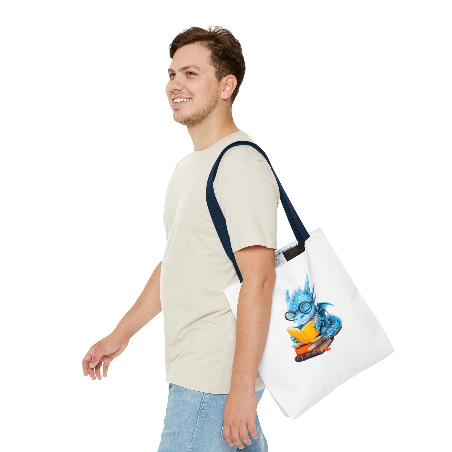 Cute Dragon Reading Tote Bag, Book Lover Gift, Fantasy Art Tote, Dragon Enthusiast, Whimsical Bag for Everyday Use