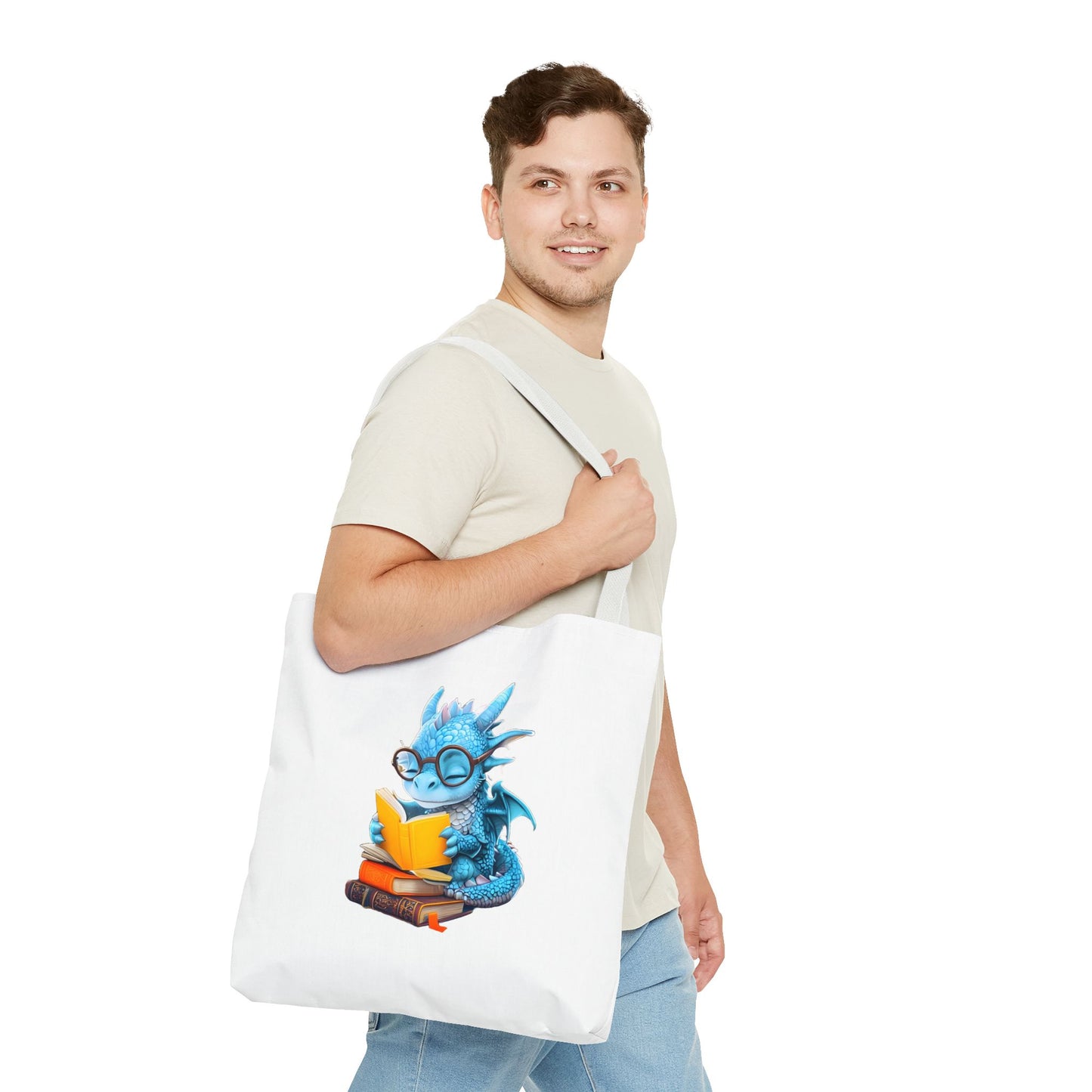 Cute Dragon Reading Tote Bag, Book Lover Gift, Fantasy Art Tote, Dragon Enthusiast, Whimsical Bag for Everyday Use
