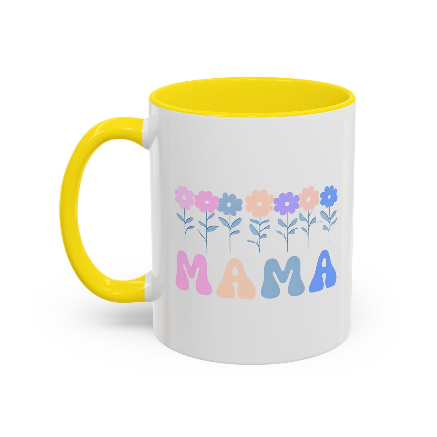 Floral Mama Accent Coffee Mug, Cute Gift for Mom, Pink Handle Coffee Cup, Mother's Day Present, Flower Mug for Moms