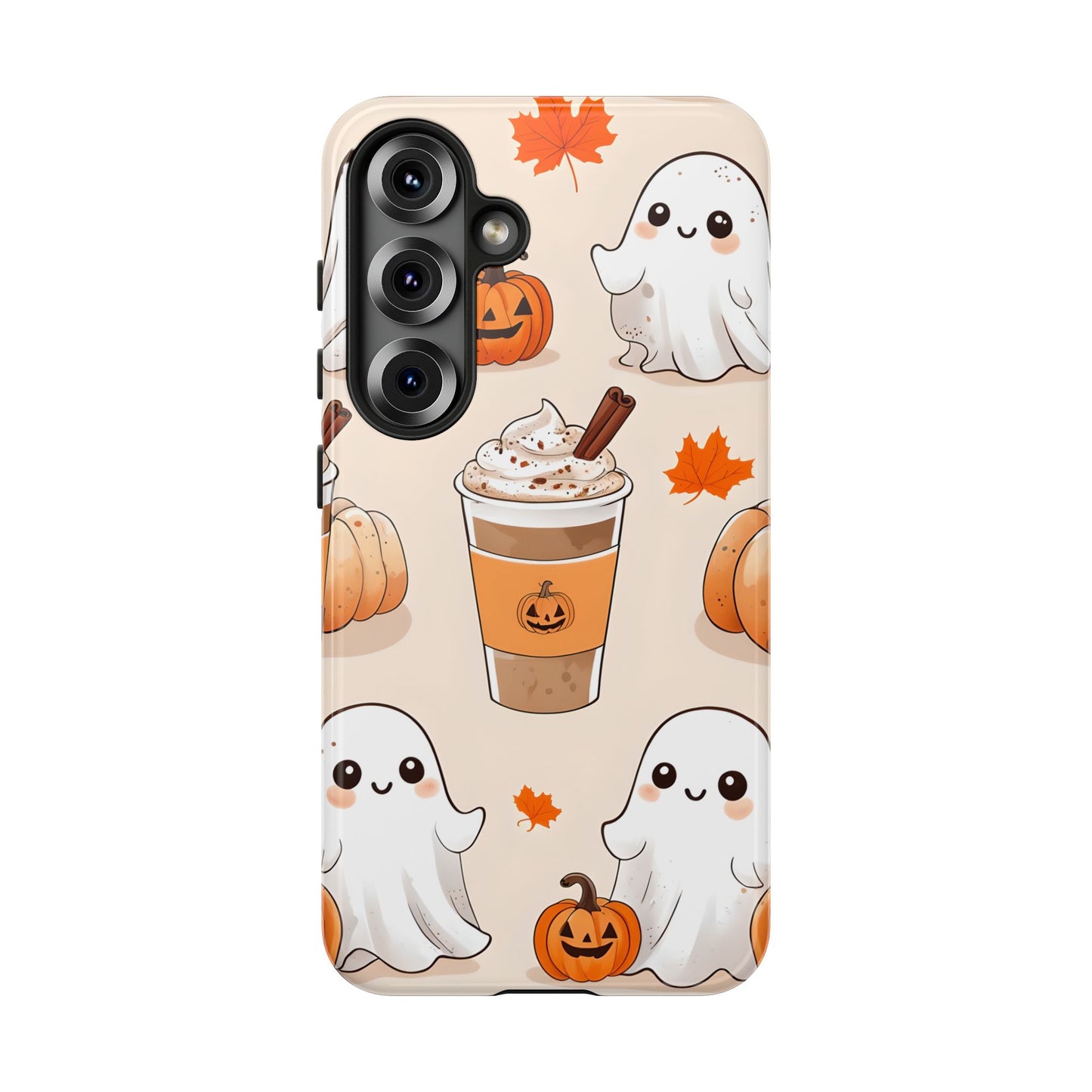 Kawaii Ghost Phone Case, Halloween Coffee Case, Pumpkin Spice iPhone Cover, Cute Fall Phone Grip, Spooky Season Aesthetic