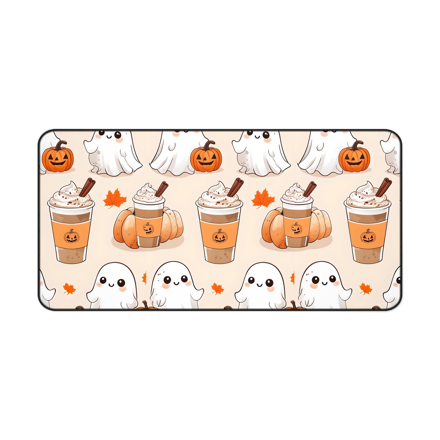 Ghost pumpkin coffee desk mat, cute fall Halloween desk pad, kawaii ghost gaming mat, autumn pumpkin mouse pad
