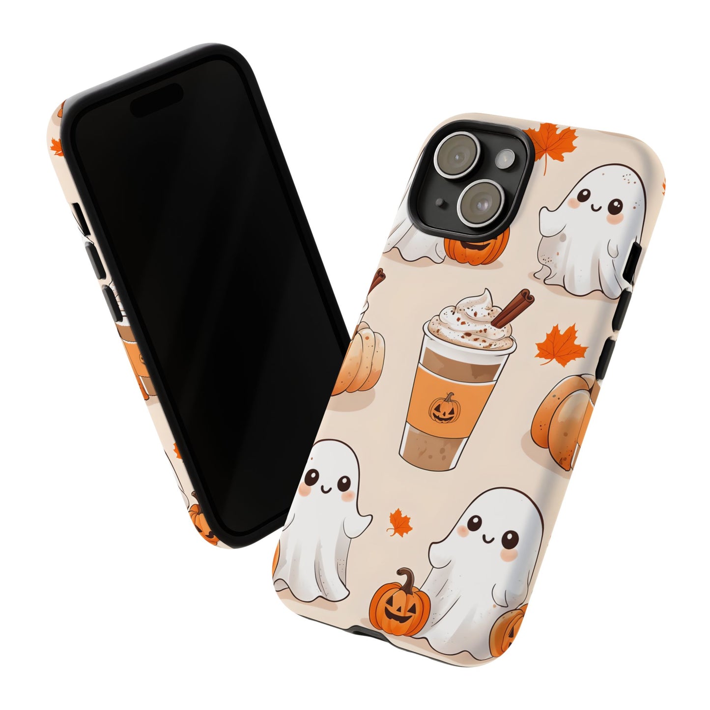 Kawaii Ghost Phone Case, Halloween Coffee Case, Pumpkin Spice iPhone Cover, Cute Fall Phone Grip, Spooky Season Aesthetic