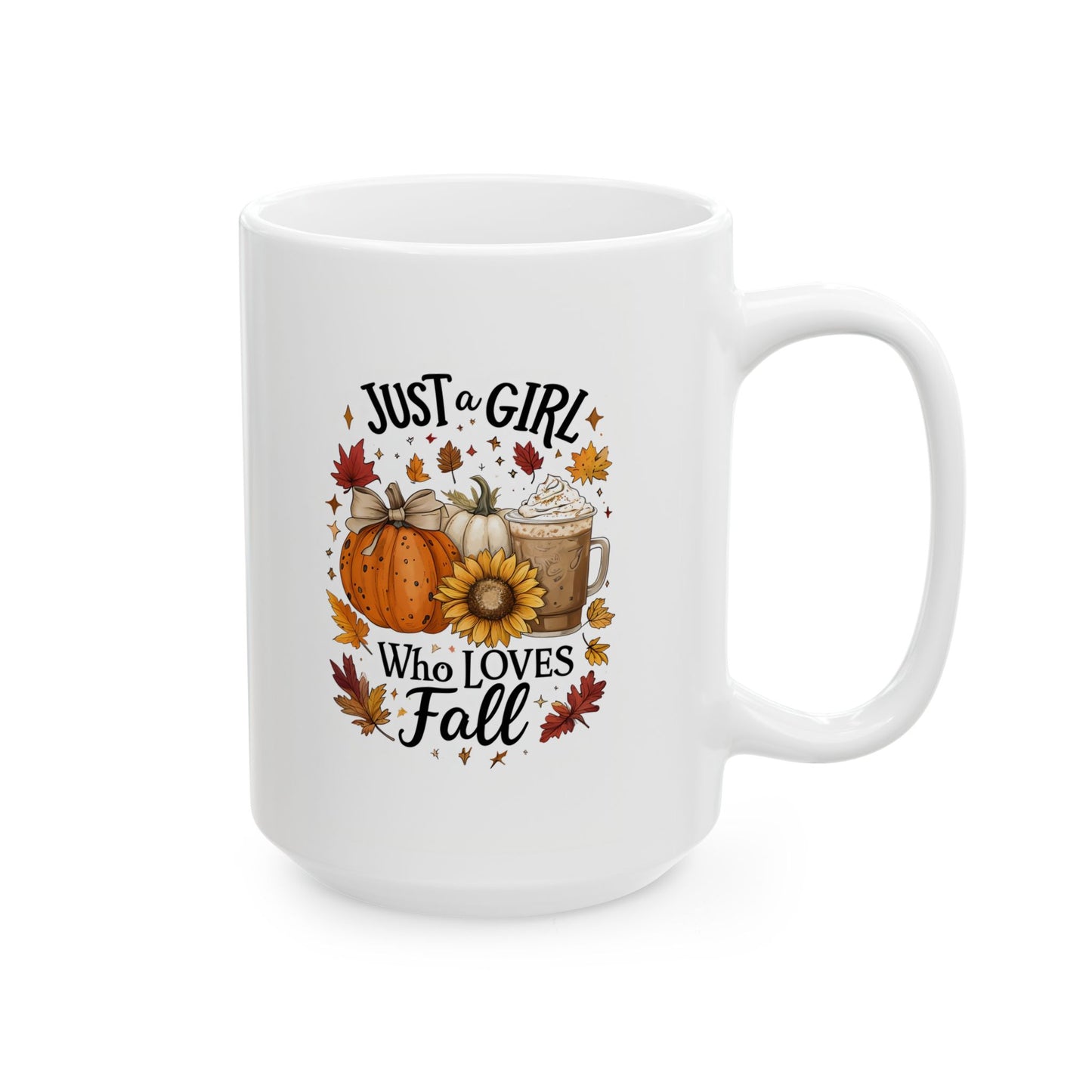 Just a Girl Who Loves Fall Mug, Pumpkin Spice Coffee Cup, Autumn Sunflower Latte Mug, Cozy Fall Gift for Her