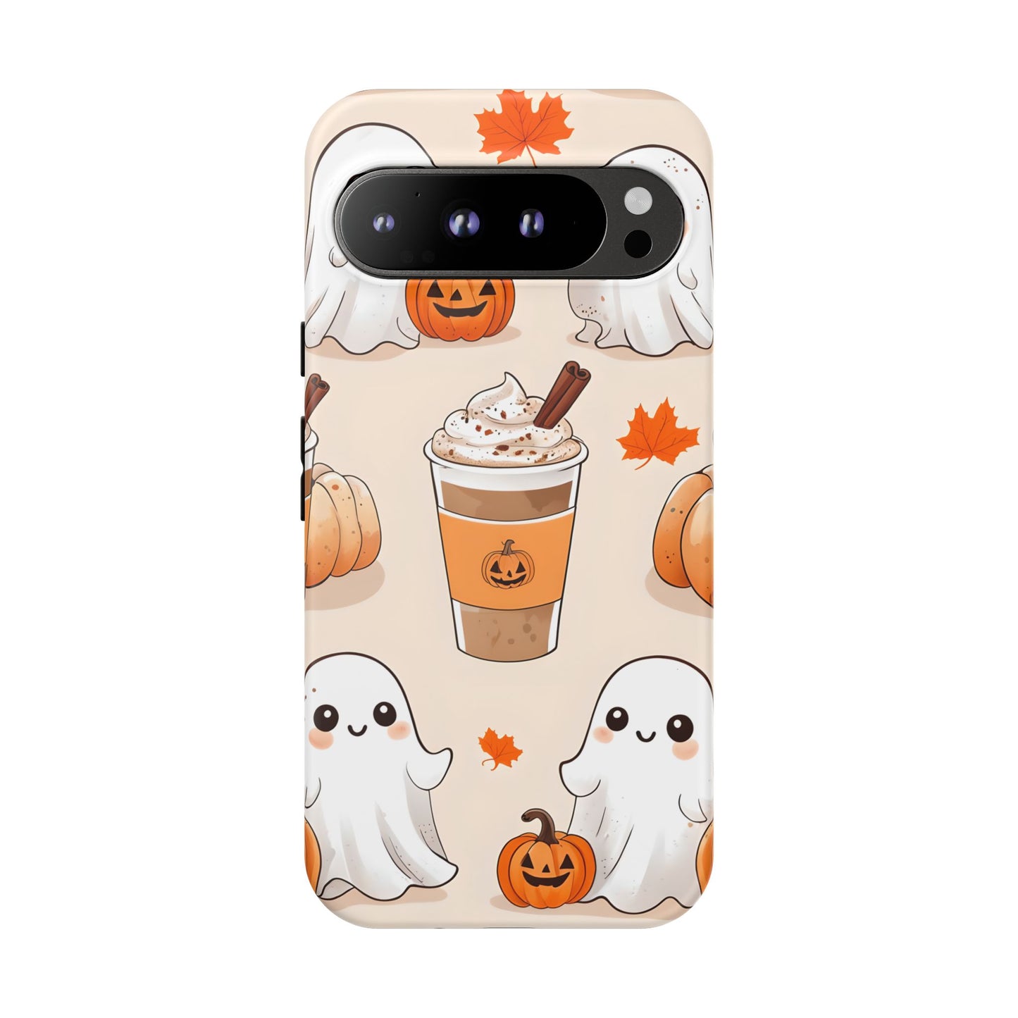Kawaii Ghost Phone Case, Halloween Coffee Case, Pumpkin Spice iPhone Cover, Cute Fall Phone Grip, Spooky Season Aesthetic