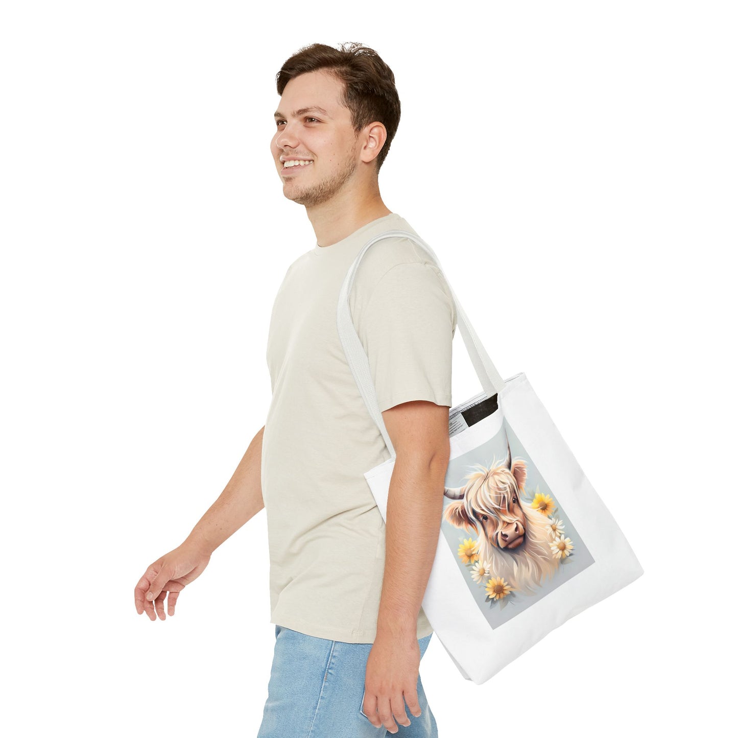 Adorable Highland Cow Tote Bag, Farmhouse Decor, Animal Lover Gift, Floral Print, Everyday Use, Easter gift