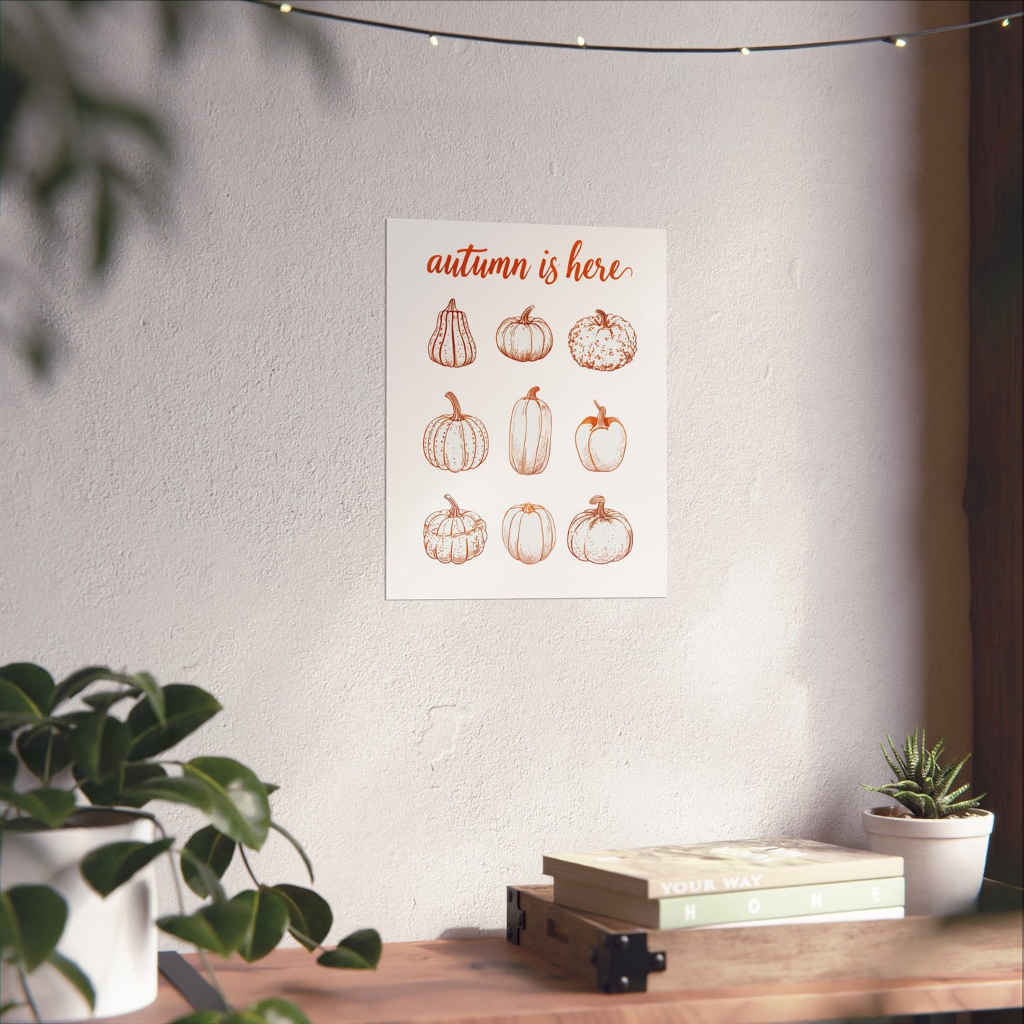 Autumn is Here Pumpkin Illustration Wall Art – Fall Harvest Seasonal Print
